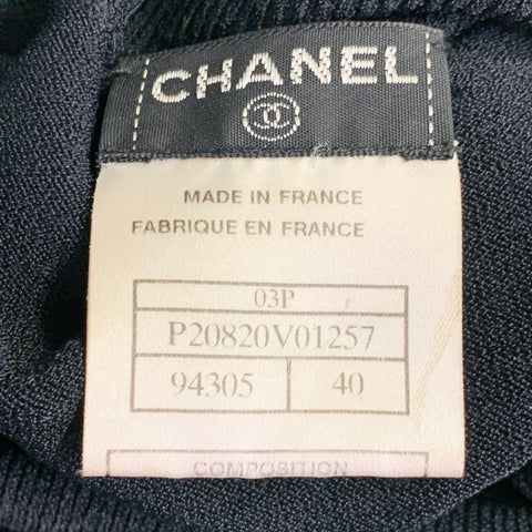 CHANEL Vintage Spring 2003 Size 8 Black Rayon Blend Jersey Logo Turtleneck Casual Top