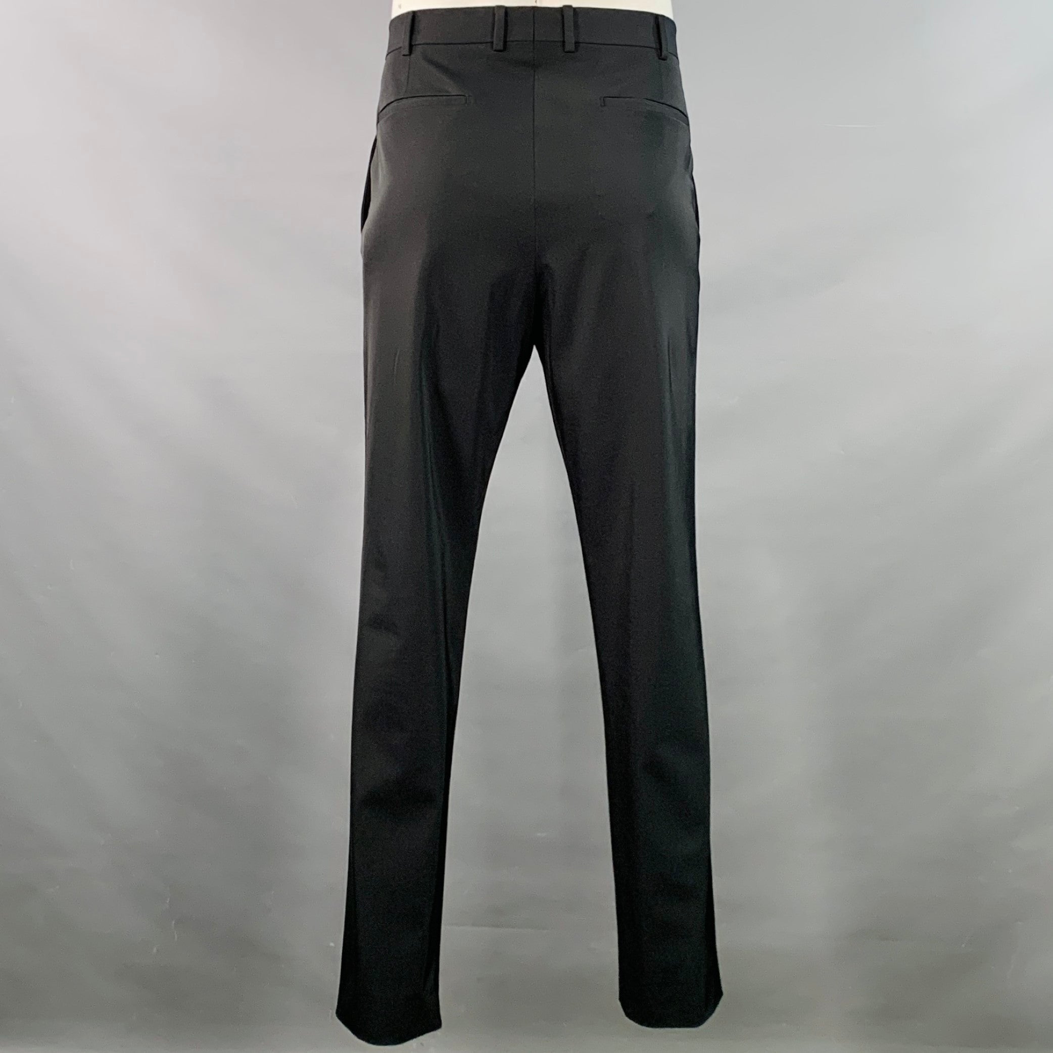 PRADA Size 42 Black Polyester Blend Twill Single Breasted Notch