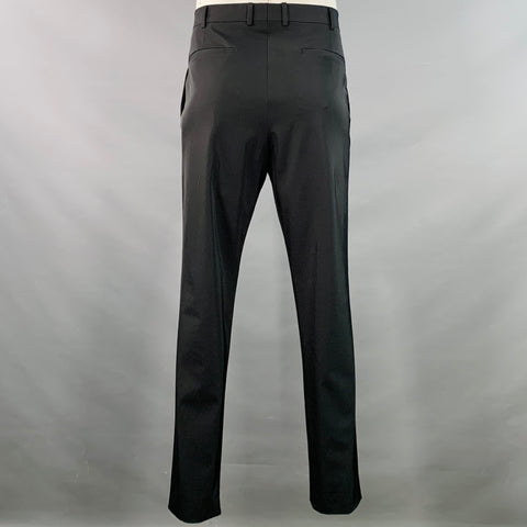 PRADA Size 42 Black Polyester Blend Twill Single Breasted Notch Lapel Suit
