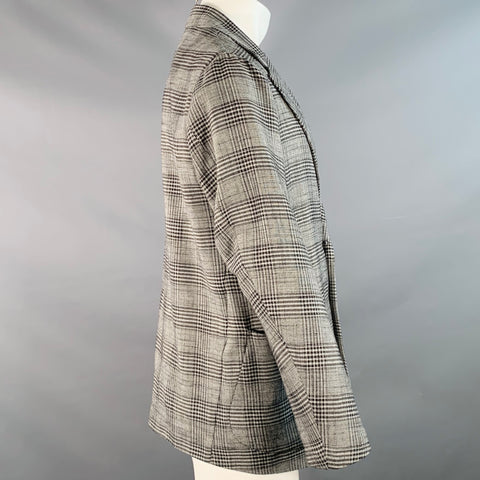 MS BRAQUE Size 40 Black White Glenplaid Polyester Blend Double Breasted Jacket