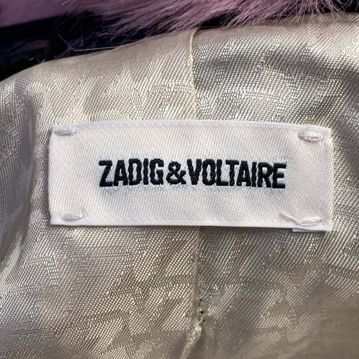 ZADIG & VOLTAIRE Size L Manon Navy Pink Wool Cashmere Blend Fur Collar Notch Lapel Coat