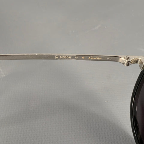 CARTIER Black Silver Metal Aviator Sunglasses