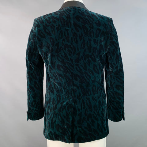 VERSACE COLLECTION Size 38 Green Black Animal Print Velvet Shawl Lapel Sport Coat