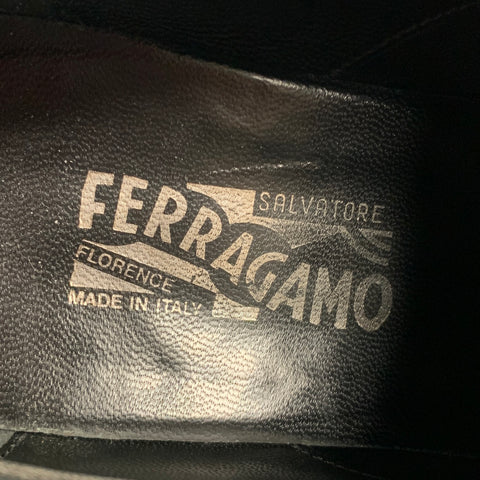 SALVATORE FERRAGAMO Size 10 Black Wingtip Leather Square Toe Lace-Up Shoes