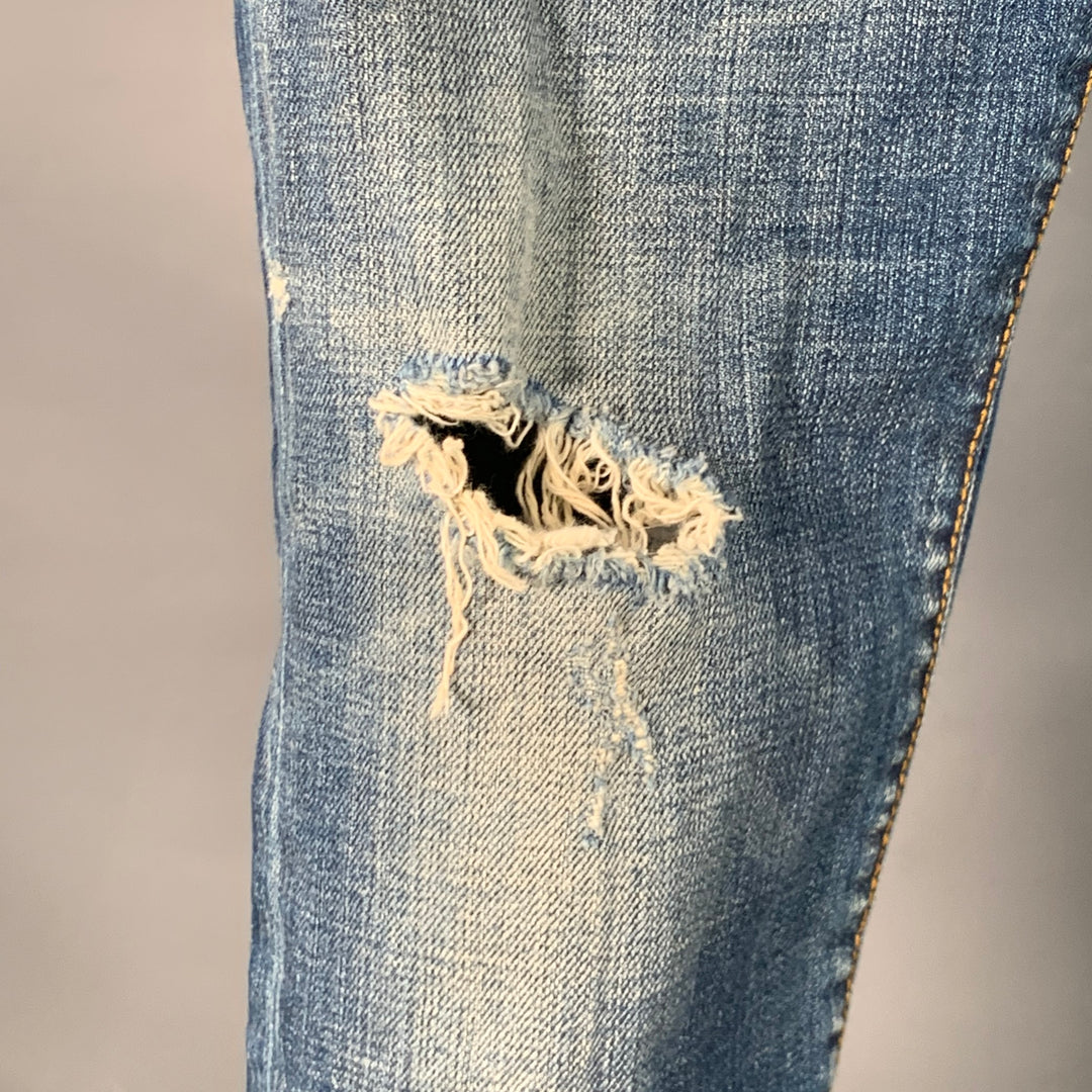 R13 SS15 Size 31 Blue Distressed Cotton Blend Slim Tapered Jeans