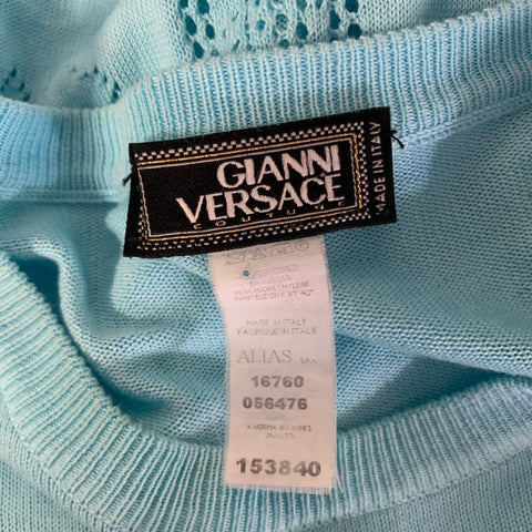 GIANNI VERSACE Size L Light Blue Knitted Cotton Crew-Neck Pullover