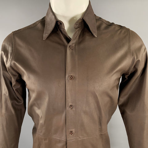 DKNY Size XS Brown Leather Long Sleeve Shirt