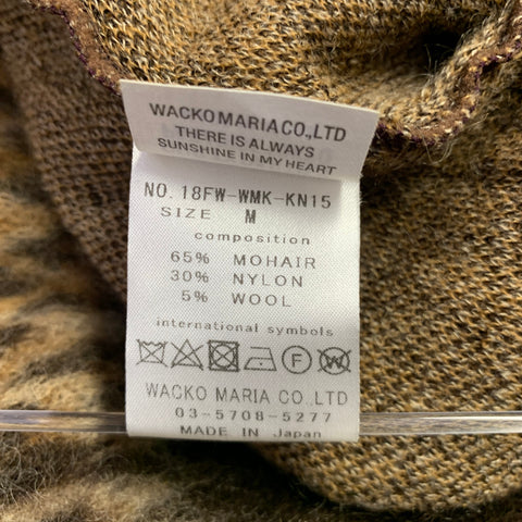 WACKO MARIA Size M Brown Beige Animal Print Mohair Blend V-Neck Cardigan