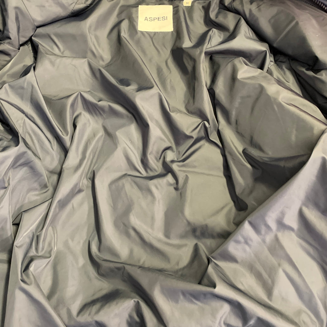 ASPESI Size M Navy Quilted Nylon Zip Snaps Jacket