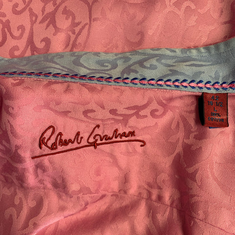 ROBERT GRAHAM Size L Pink Jacquard Cotton Button Up Long Sleeve Shirt