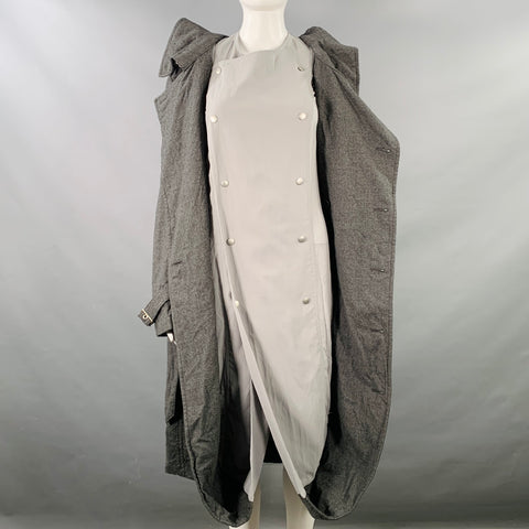 JUNYA WATANABE 2007 Size S Grey Light Grey Wool Double Breasted Bubble Hem Trench Coat