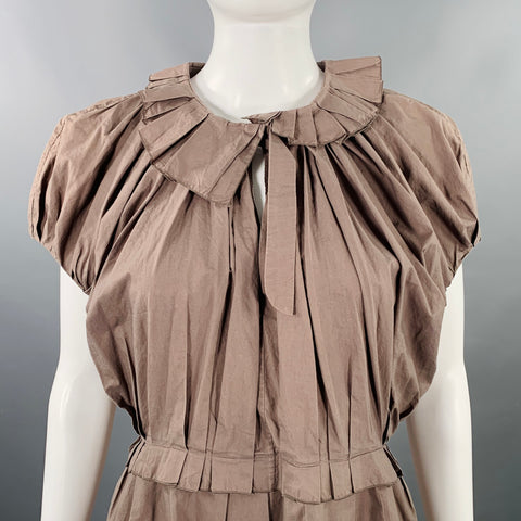 MARNI Size S Khaki Cotton Pleated Knee Length Dress