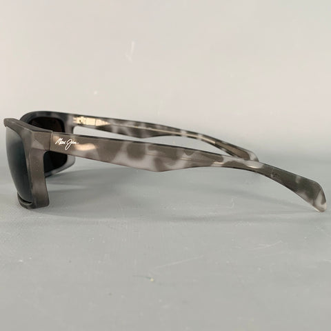 MAUI JIM Puhi Matte Grey Black Marbled Acetate Wrap Around Sunglasses