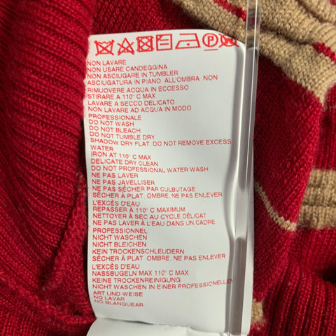 MARNI Size 4 Red Beige Wool Textured Crew Neck Pullover