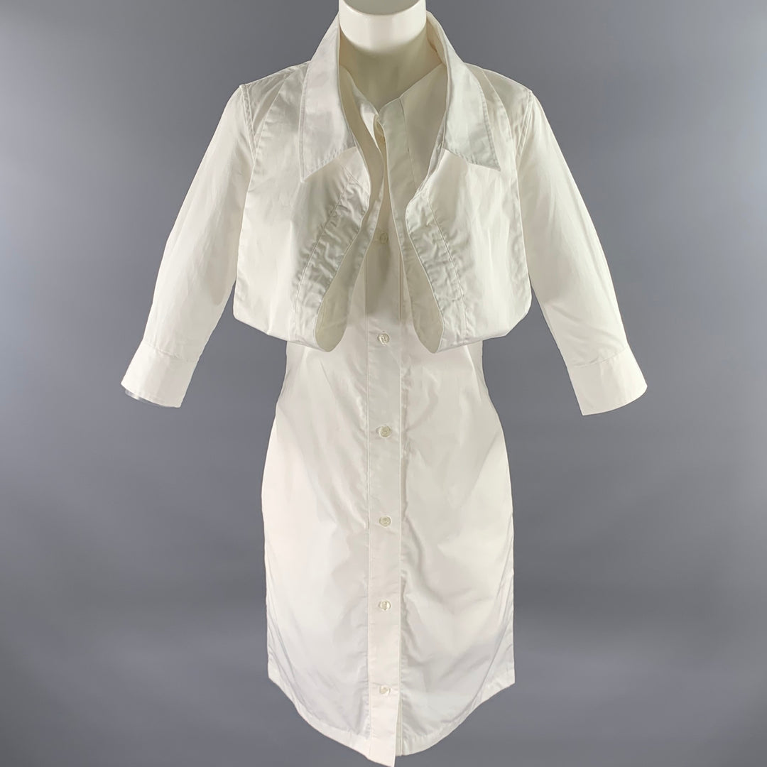 LOURDES Size S White Cotton Button Up Knee-Length Dress Sui Generis Designer Consignment LOURDES Size S White Cotton Button Up Knee-Length Dress Sui Generis Designer Consignment