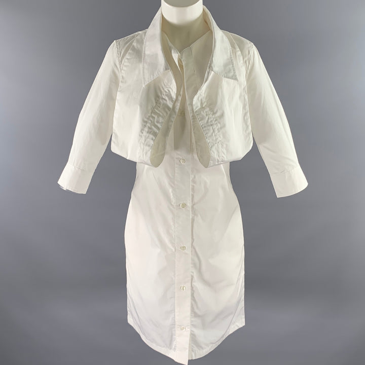 LOURDES Size S White Cotton Button Up Knee-Length Dress