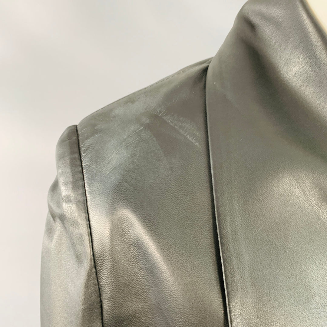4G Size 0 Black Leather Cropped Large Lapel Open Front Jacket Blazer