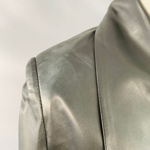 4G Size 0 Black Leather Cropped Large Lapel Open Front Jacket Blazer