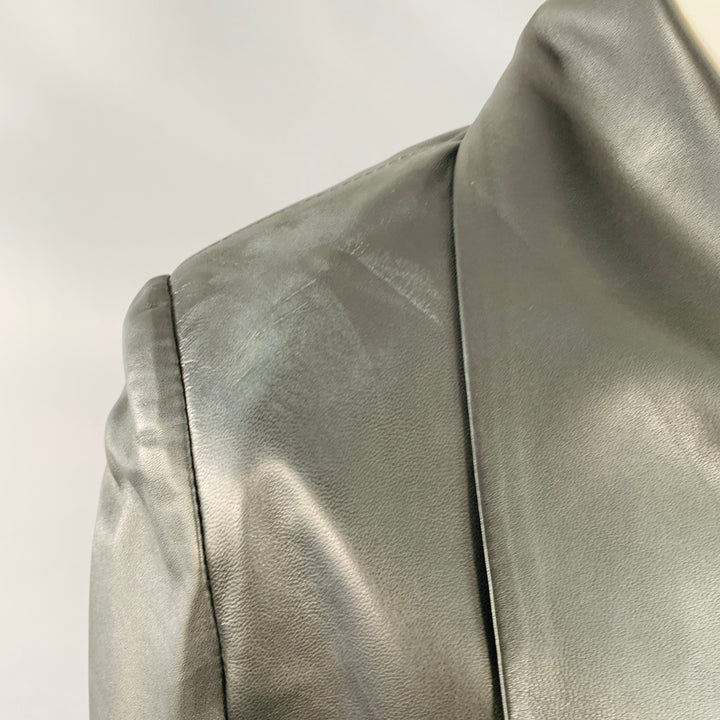 4G Size 0 Black Leather Cropped Large Lapel Open Front Jacket Blazer