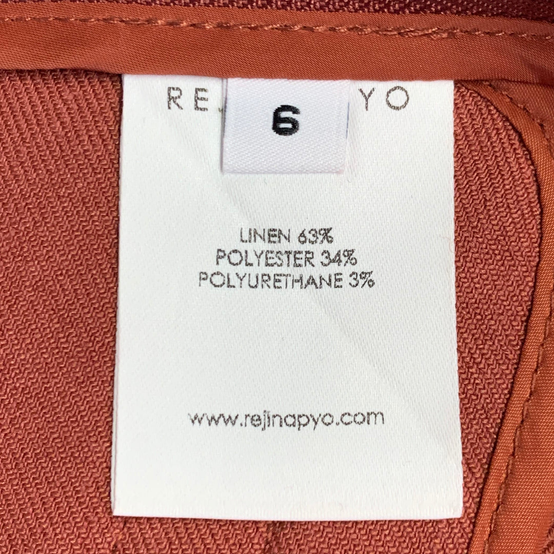 REJINA PYO Size 6 Brown Brick Linen Blend One Pocket Dress Pants