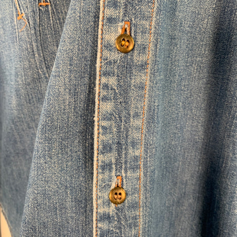 MARITHE+FRANCOIS GIRBAUD Vintage Size S Blue Cotton Denim Long Sleeve Shirt