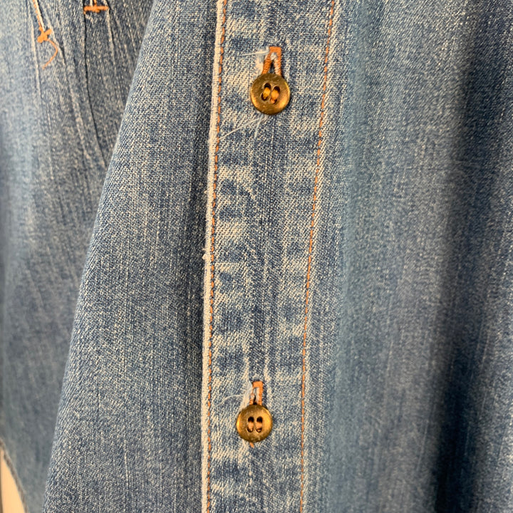 MARITHE+FRANCOIS GIRBAUD Vintage Size S Blue Cotton Denim Long Sleeve Shirt