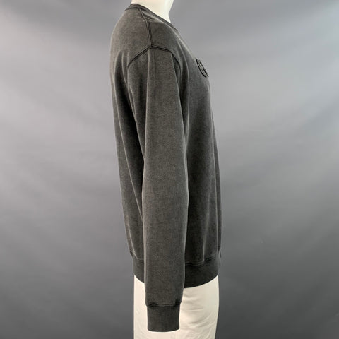 GUCCI Size L Grey Logo Cotton Crew Neck Sweatshirt