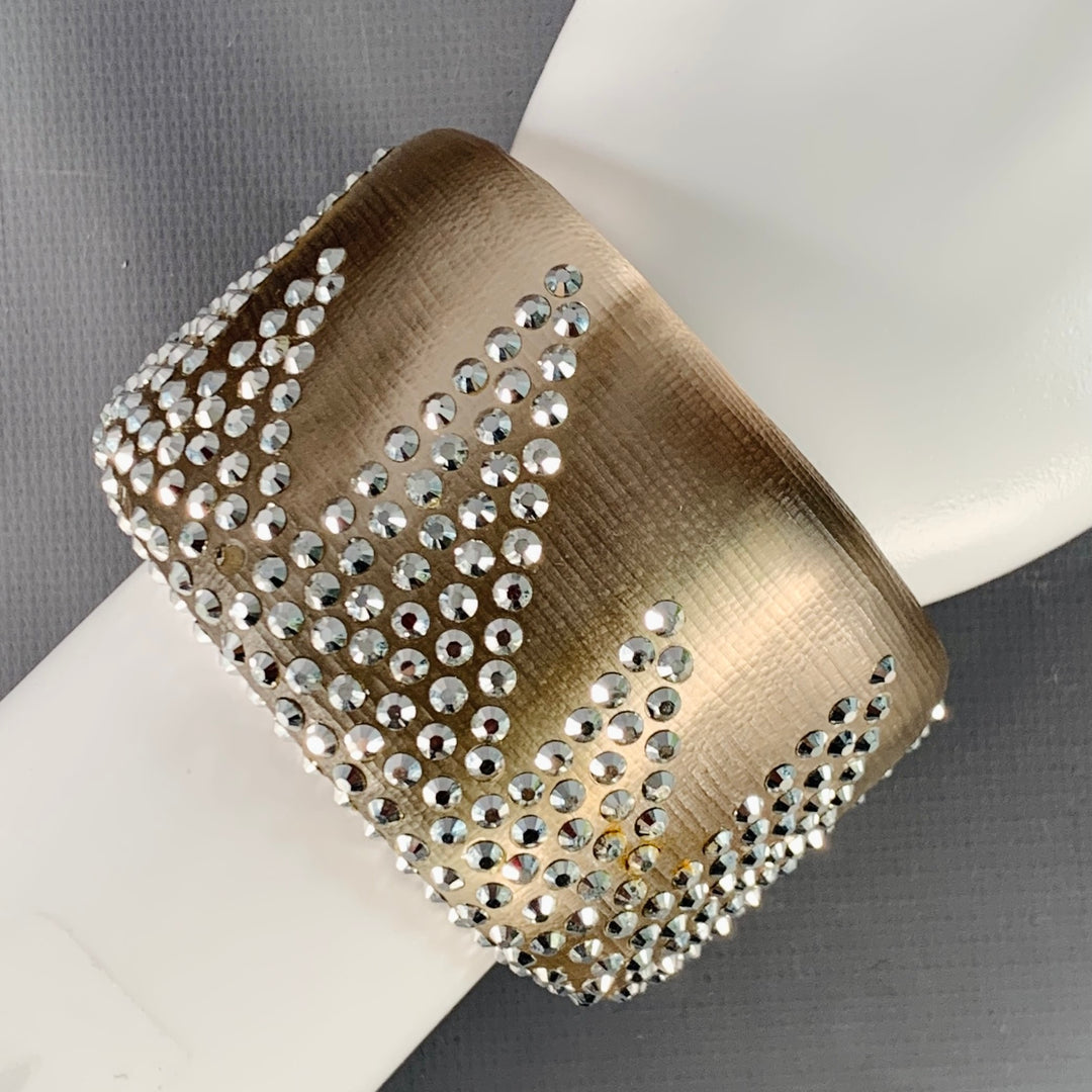 ALEXIS BITTAR Grey Silver Rhinestones Lucite Cuff Bracelet