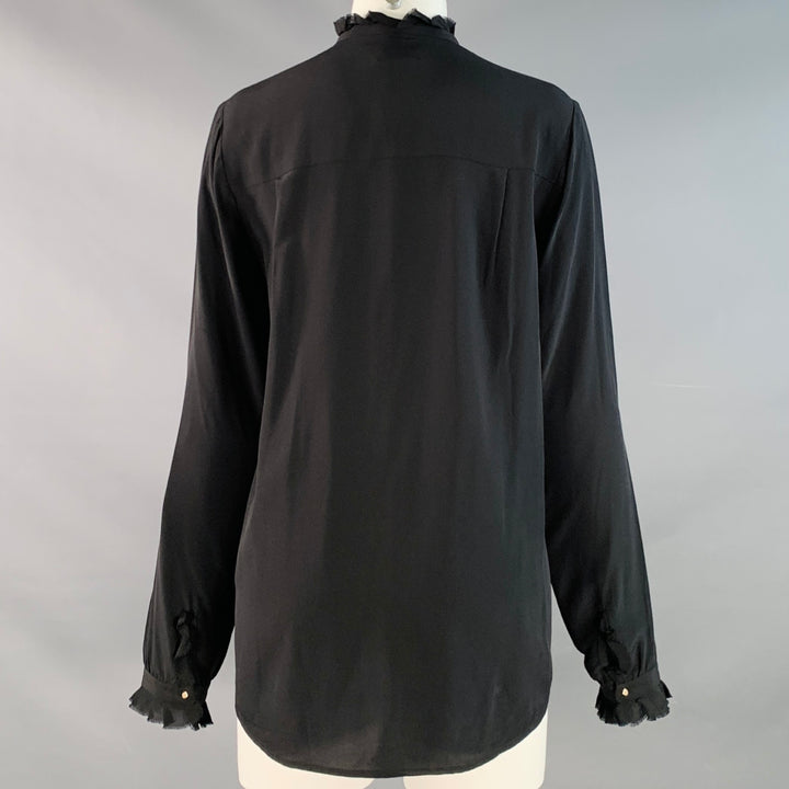 ZADIG & VOLTAIRE Size M Toile Black Silk Ruffled Hidden Buttons Shirt