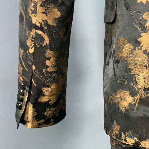 PAISLEY & GRAY Size 40 Regular Black Tan Floral Polyester Jacquard Slim Fit Suit