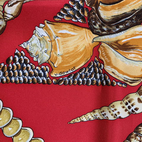 HERMES Red Gold Print Silk Scarves