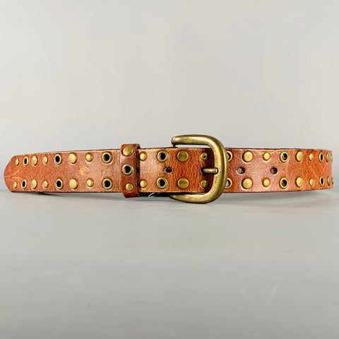 Ceinture en cuir vintage, taille 34, marron, œillets cloutés dorés