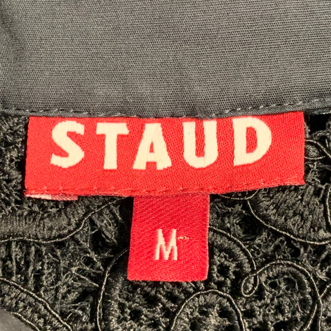 STAUD Size M Black Polyester Lace Button Up Short Sleeve Shirt