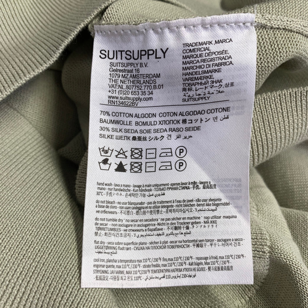 SUITSUPPLY Size L Green Sage Cotton Silk Half Placket Open Collar Polo