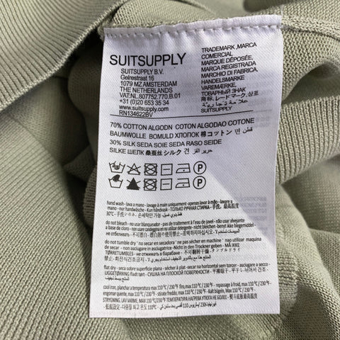 SUITSUPPLY Size L Green Sage Cotton Silk Half Placket Open Collar Polo