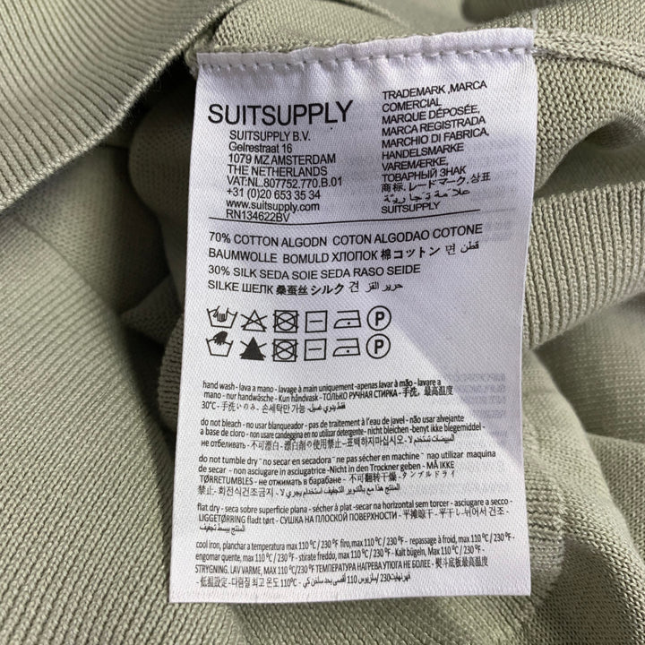 SUITSUPPLY Size L Green Sage Cotton Silk Half Placket Open Collar Polo