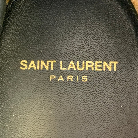SAINT LAURENT Size 12 Black Natural Embroidered Logo Canvas Espadrille Sneakers