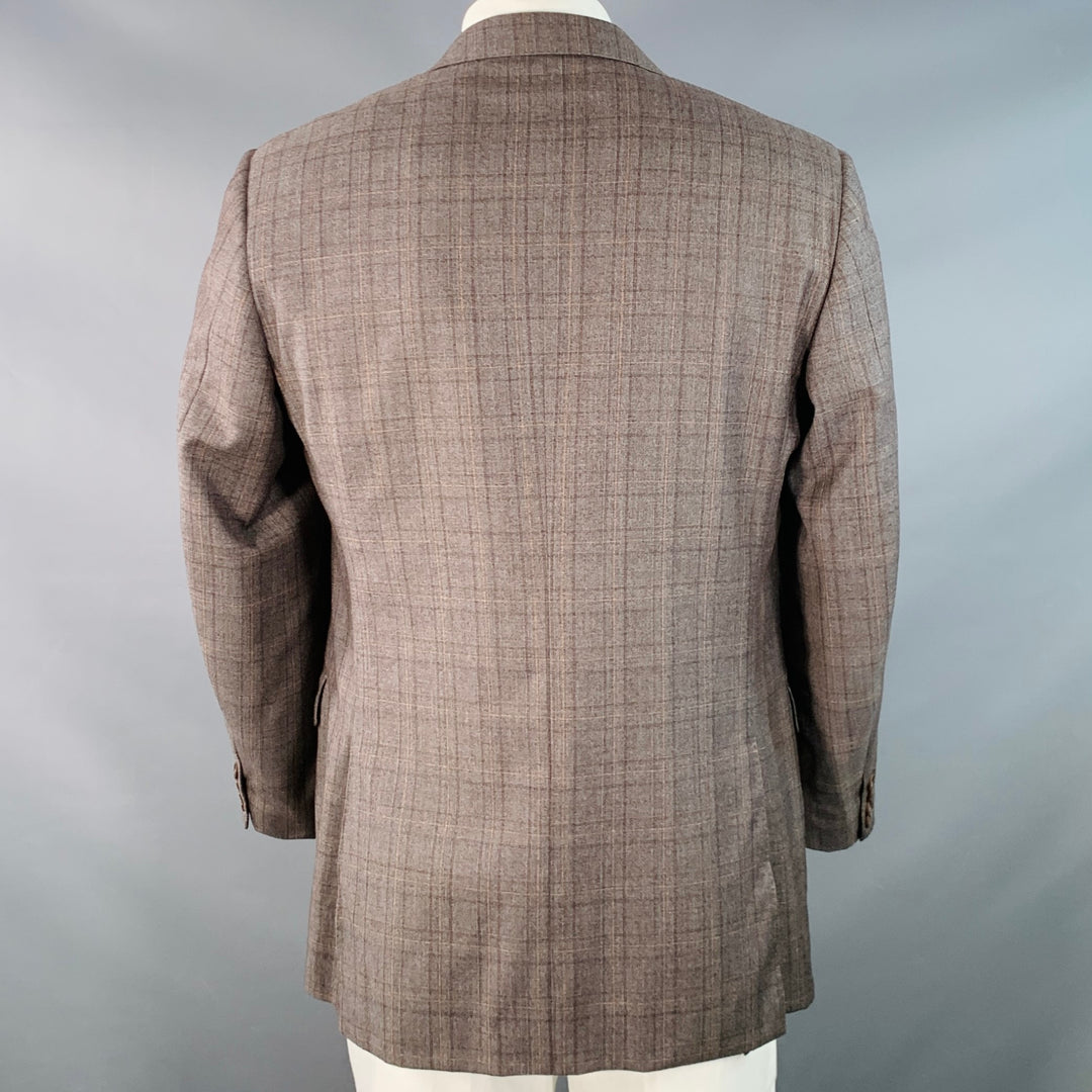 CANALI Size 42 Regular Brown Tan Plaid Wool Notch Lapel Sport Coat