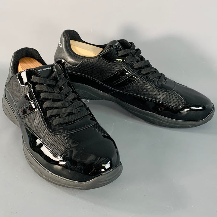 KARL LAGERFELD Size 12 Black Patent Leather Rubber Sole Low Top Sneakers