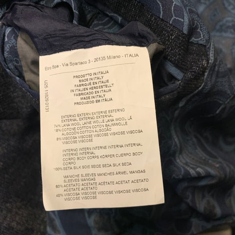 ETRO Chest Size 42 Navy Grey Jacquard Wool & Cotton Notch Lapel Sport Coat