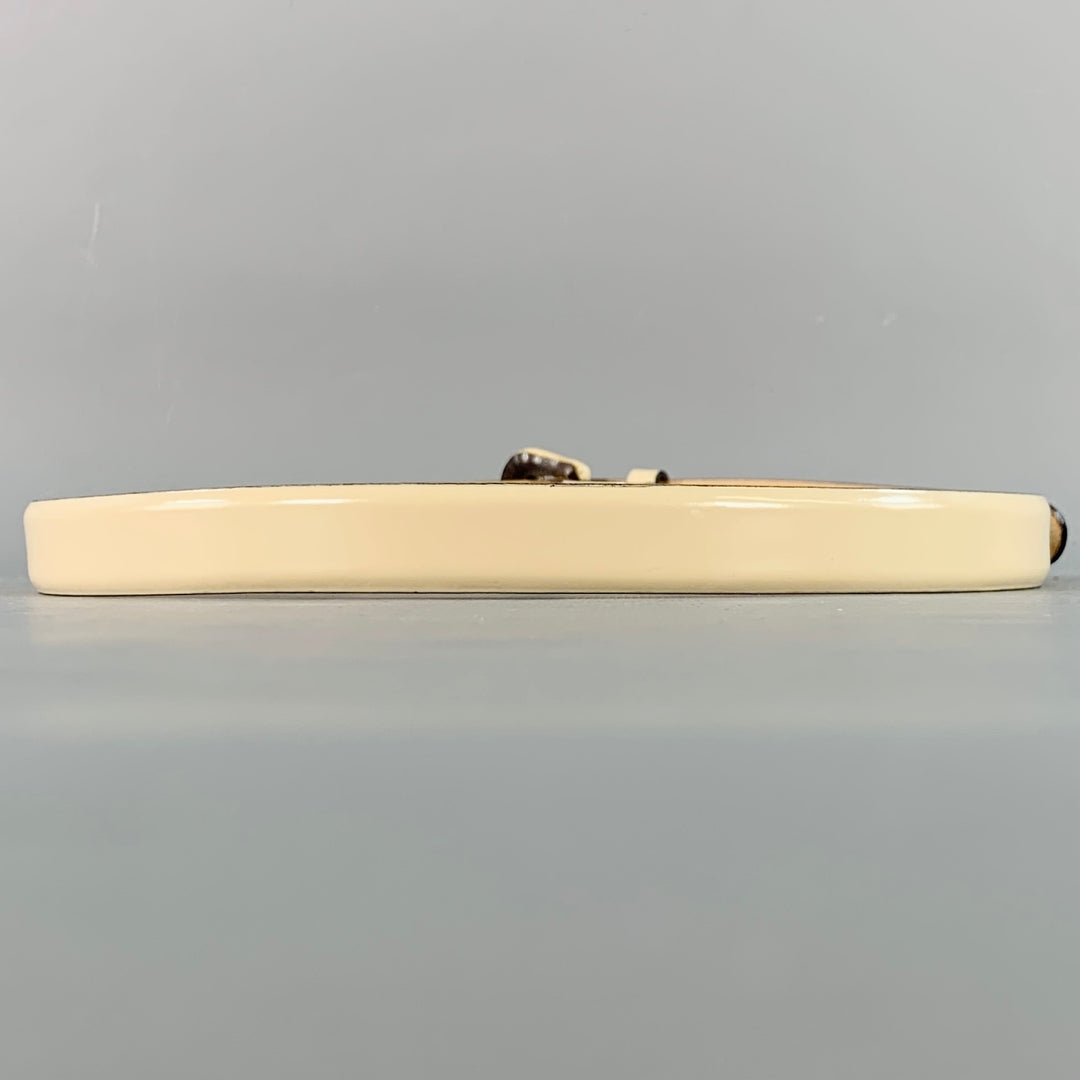 FURLA Size 26 Beige Patent Leather Covered Buckle Skinny Belt