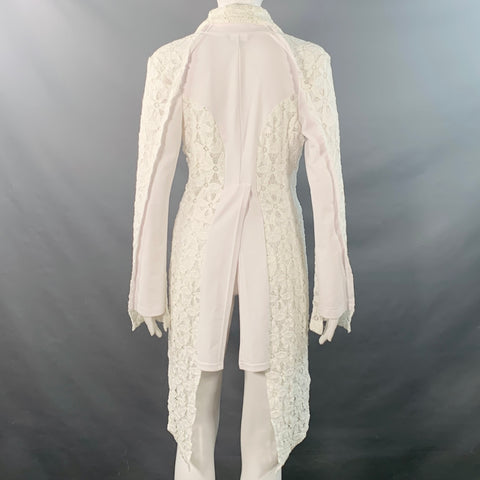 COMME des GARCONS Size M White Nylon Blend Lace Tails Notch Lapel Jacket