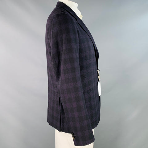 PAUL SMITH Size 44 Soho Purple Black Plaid Wool Notch Lapel Sport Coat