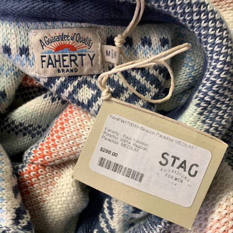 FAHERTY Size M Blue Multi Color Knit Cotton Blend Hoodie