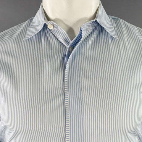PRADA Size S Blue White Stripe Cotton Hidden Buttons Long Sleeve Shirt