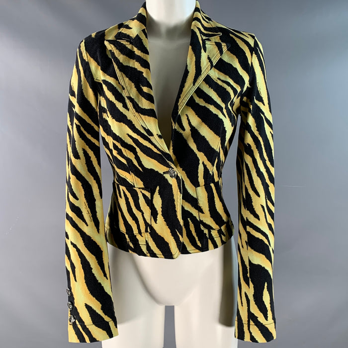 VERSACE JEANS COUTURE Size 8 Black Yellow Cotton Blend Animal Print Jacket
