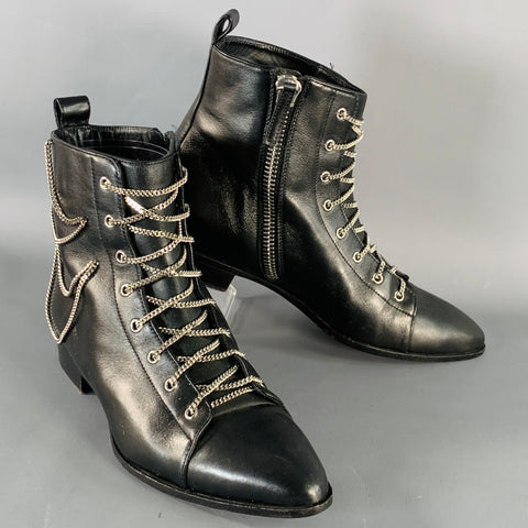 GIUSEPPE ZANOTTI Size 5 Black Leather Chain Side Zipper Ankle Boots