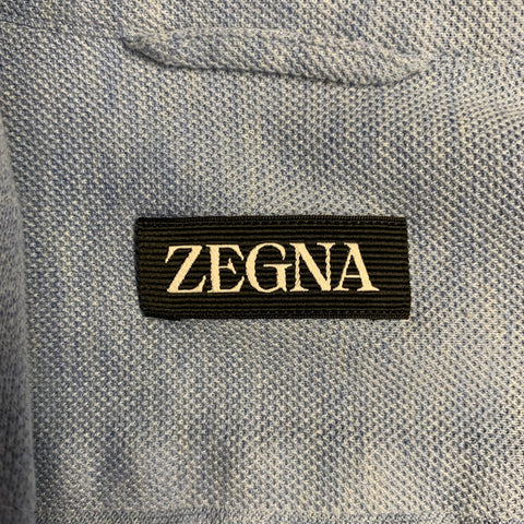 ZEGNA Size S Blue Heather Cotton Button Down Long Sleeve Shirt