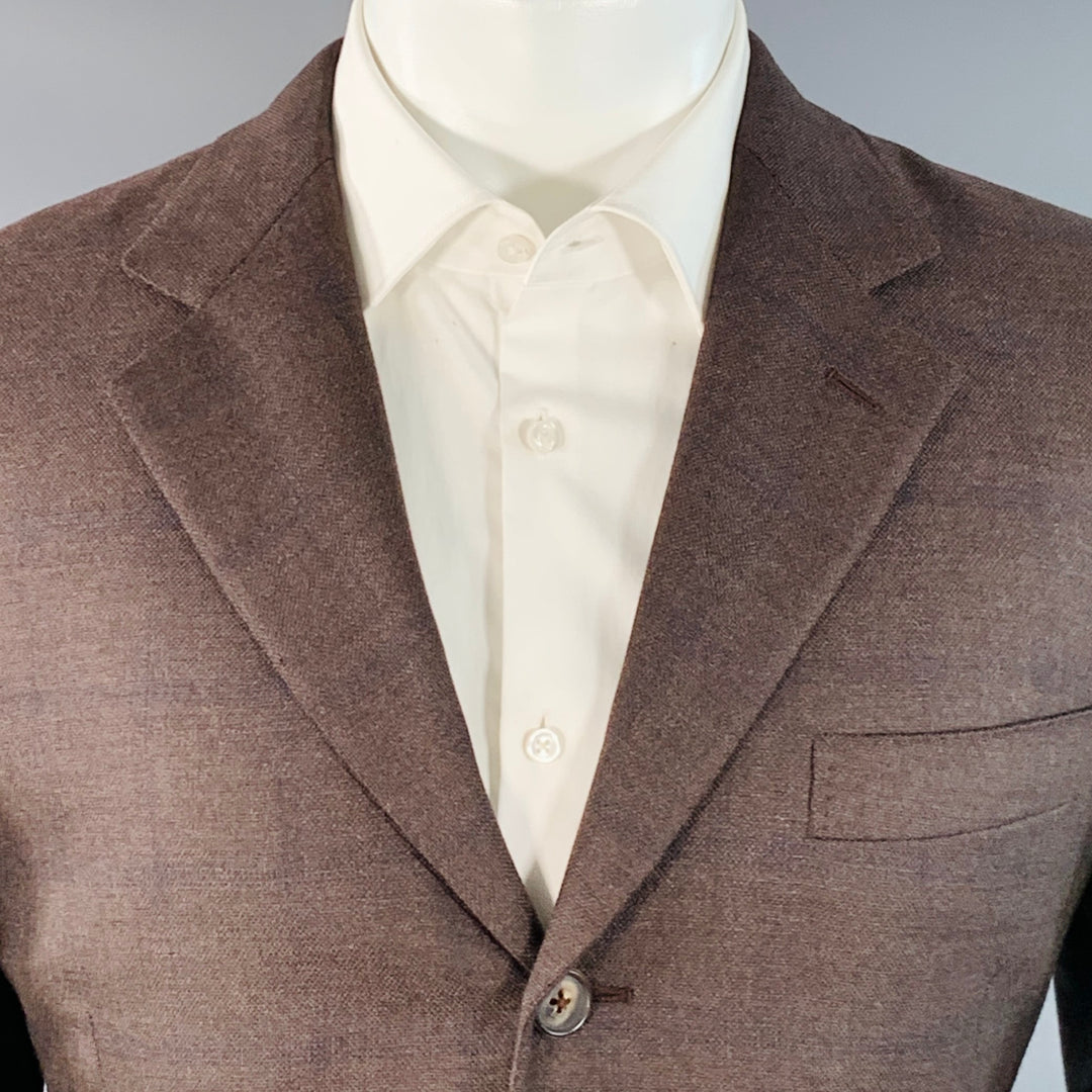 HERMES Size 40 Brown Navy Window Pane Wool Notch Lapel Sport Coat