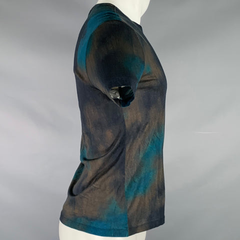 JOHN VARVATOS Size S Blue Black Watercolor Cotton Crew-Neck T-shirt